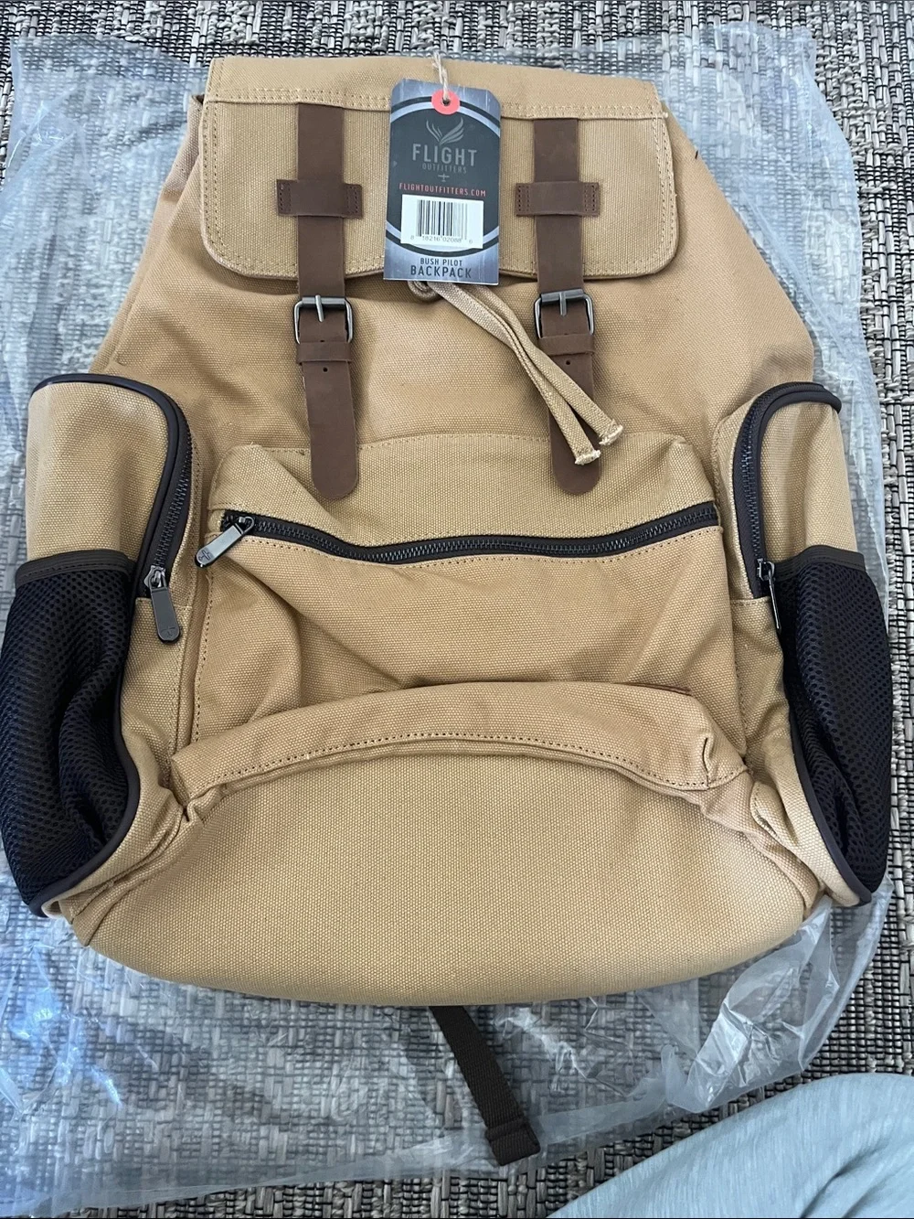 Flight Canvas Tan Backpack with Brown Accents